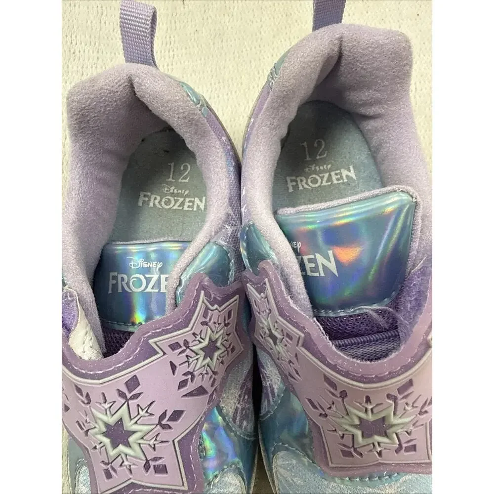 Disney Frozen Girls' Light-Up Sneaker Purple Glitter Elsa Anna Size 12